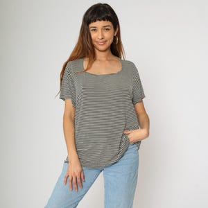 90s Striped Shirt Black White Short Sleeve Top Horizontal Stripes