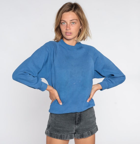 Blue Crewneck Sweatshirt 90s Raglan Plain Long Sl… - image 4