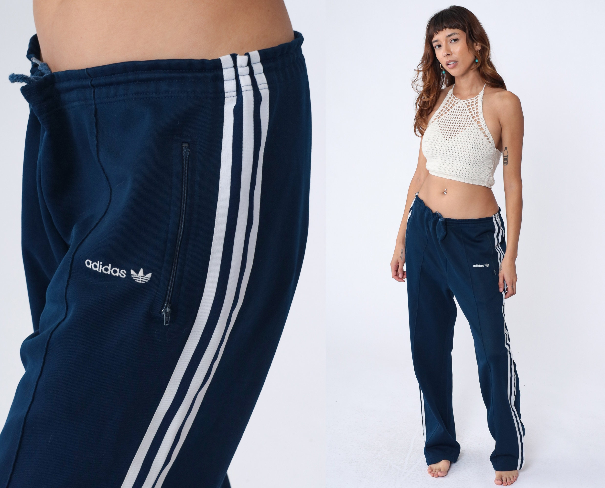 Adidas Track Pants 80s Gym Jogging Running Navy Blue Striped