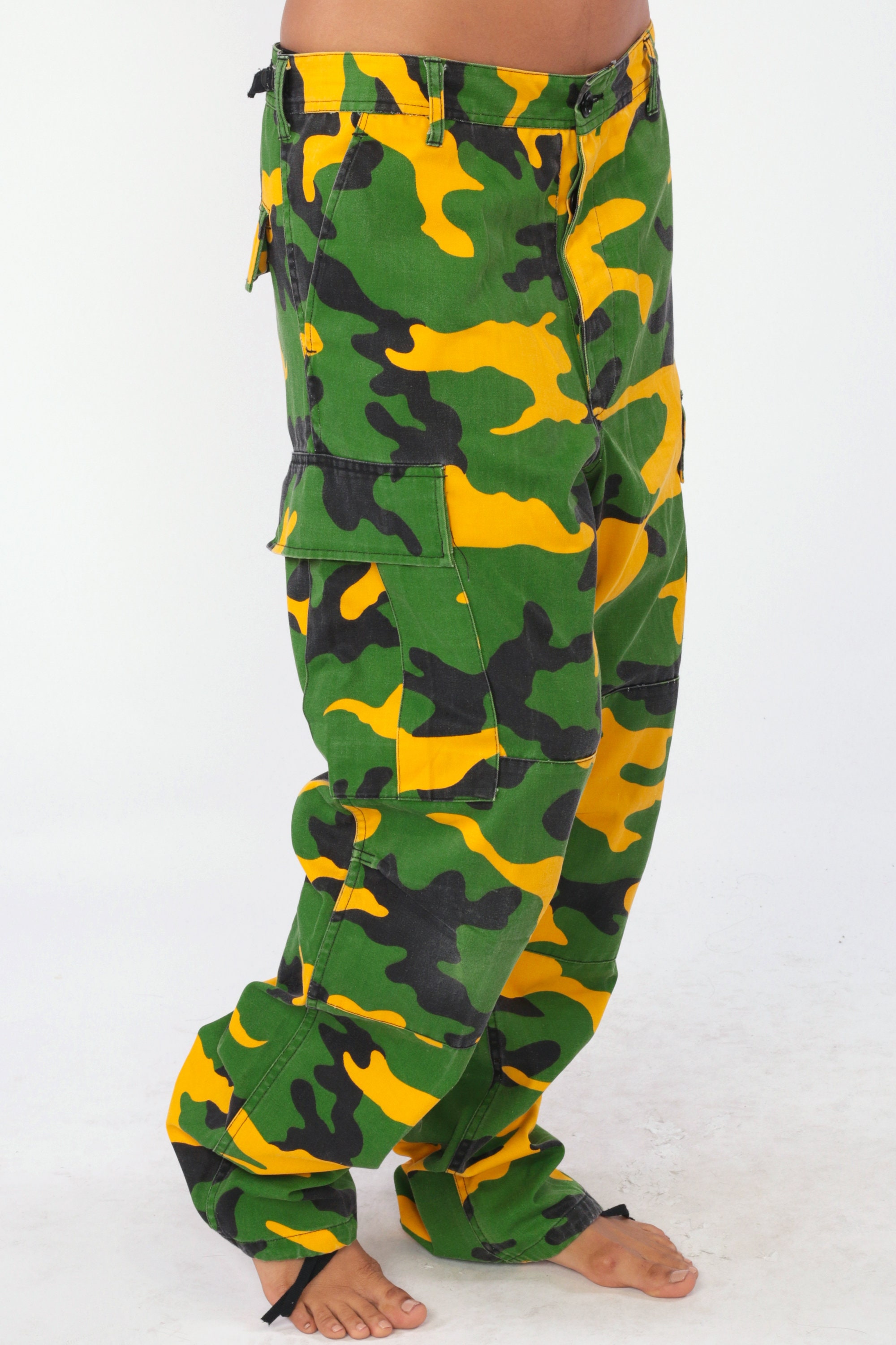 Camo Army Pants Green Yellow CARGO Pants Military Combat Pants Goth Olive Green Camouflage 90s