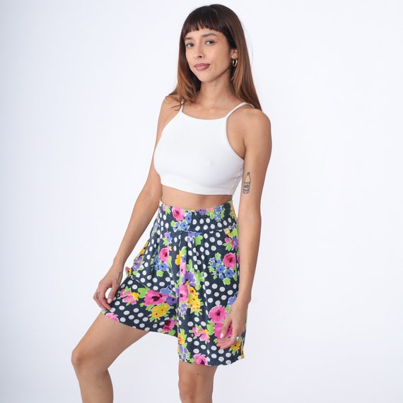 90s Floral Shorts Black Polka Dot Rayon Shorts Pleated Summer Baggy Shorts White High Waisted Beach Casual Retro Vintage 1990s Small
