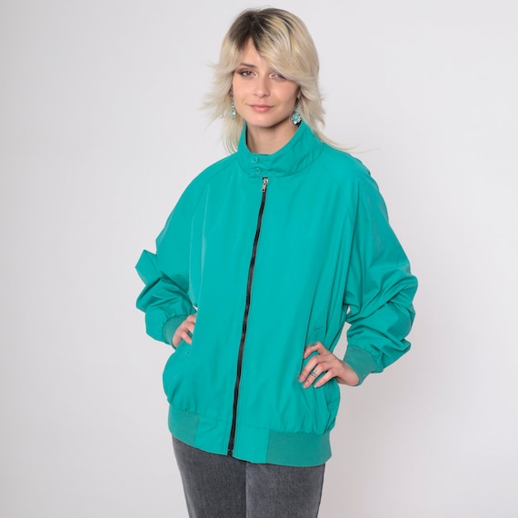 Teal Windbreaker Jacket 90s Zip Up Bomber Jacket Plain Simple Basic Plaid Lined Retro Sportswear Streetwear Vintage 1990s Extra Large xl