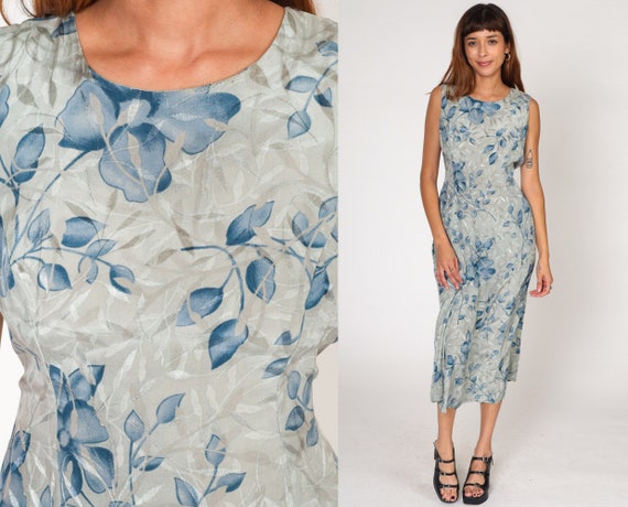 Floral Sheath Dress Y2k Embossed Midi Dress Grey … - image 1