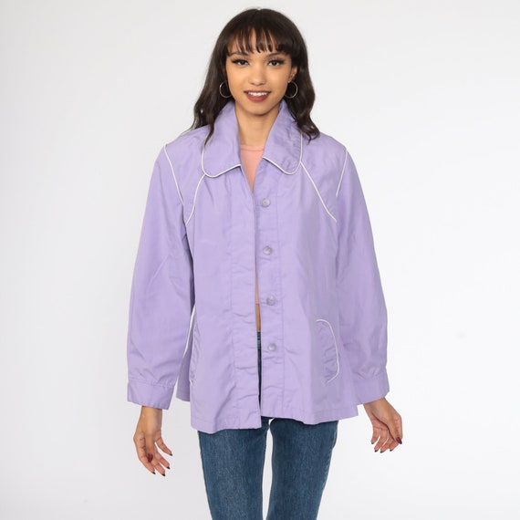 Lavender Purple Jacket 80s Button Up Cotton Jacket Pastel Spring Jacket Short Trench Coat Vintage 1980s Medium Large