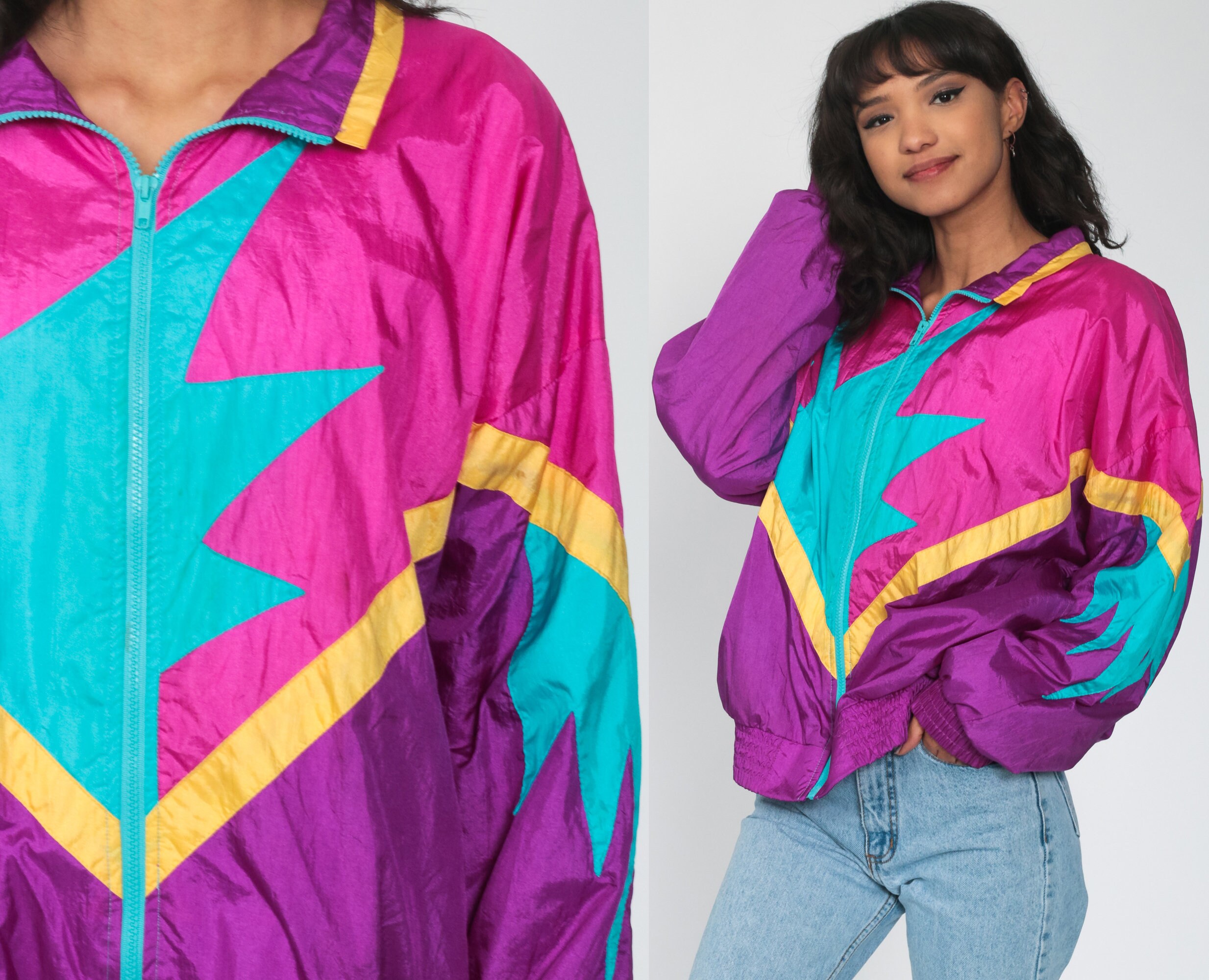 90s Windbreaker Jacket Shiny Neon 