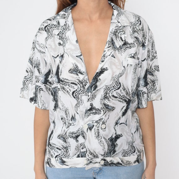 Marbled Swirl Shirt 90s Black White Double Breast… - image 8