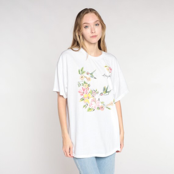 Arizona T-shirt Y2k Hummingbird Shirt Floral Graphic Tee Retro Southwest Flower Tshirt Travel Tourist USA Souvenir Top White Vintage 00s XL