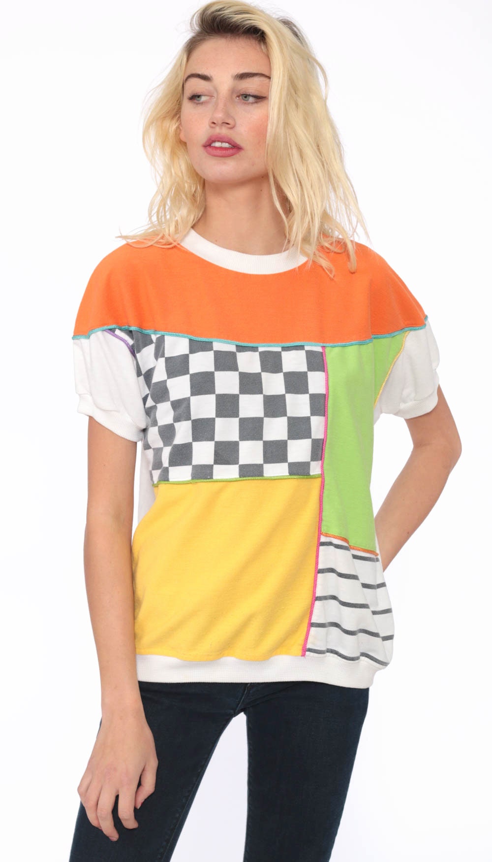 neon color block shirt
