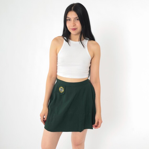 Vintage 60s Girl Scout Uniform Skirt Dark Green A Line Skirt Mod High Waisted Mini Girl Scout Cadette 1960s Sixties Extra Small xs
