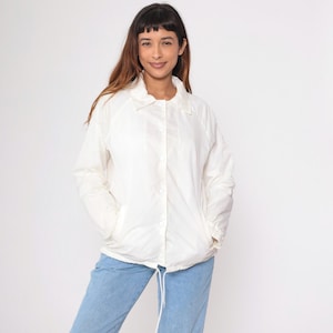 Vintage White Windbreaker Jacket 80s Snap Up Baseball Jacket Windbreaker Retro Raglan Sleeve Plain Normcore 1980s Sports Medium