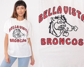 Bella Vista Broncos Shirt 90s Fair Oaks California Varsity Shirt Graphic Tee High School TShirt Vintage 1990s White Horse Medium Large