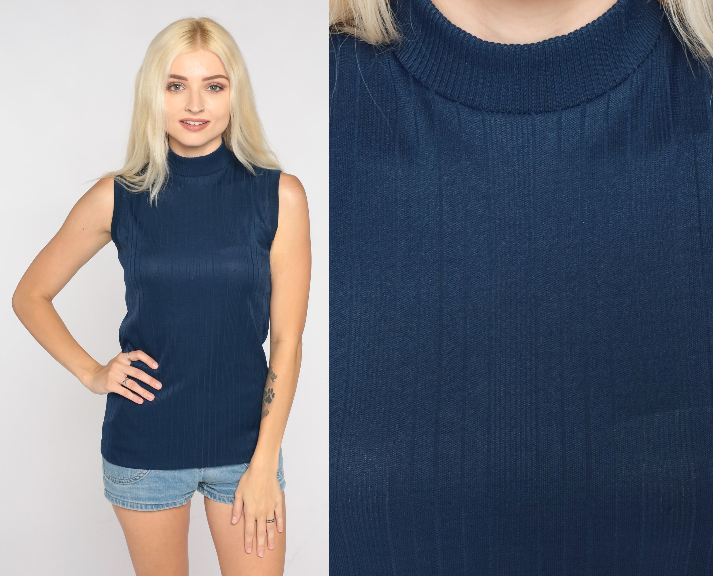 Blue Mock Neck Top - Etsy