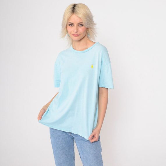90s Ralph Lauren T Shirt Baby Blue Distressed Polo T Shirt Vintage Pastel Tee 1990s Sportswear Top Streetwear Plain RLP Medium