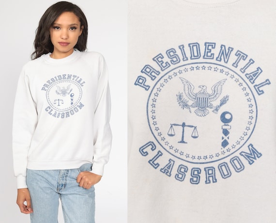 Presidential Classroom Sweatshirt 80s Washington DC Sweatshirt White House Graphic Raglan Sleeve Slouchy 1980s Vintage Small Medium
