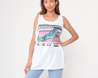 Maglietta sportiva da corsa anni '90, canotta da corsa in cotone bianco, maglietta sportiva vintage, abbigliamento da palestra per auto, taglia XL