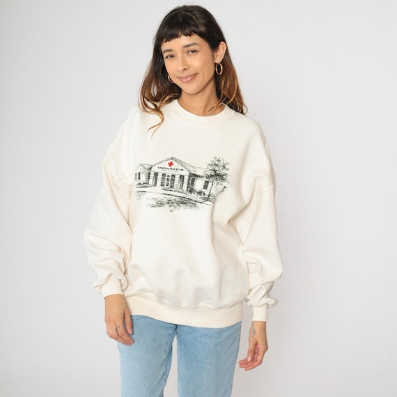 Vintage 90s American Red Cross Sweatshirt Cream Graphic Central Illinois Chapter 1990s Non-Profit Hospital Jerzees Crewneck Extra Large xl