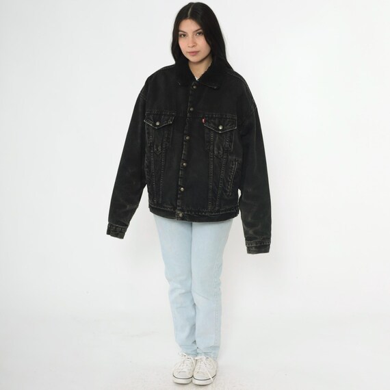 Vintage Black Levi's Sherpa Jacket 90s Levi Trucker Denim Jacket