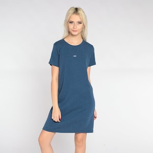 Espirit T-Shirt Dress 90s Blue Mini Dress Retro Casual Plain Simple Basic Beach Day Dress Short Sleeve Streetwear Vintage 1990s Medium Large