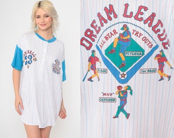 Robe de pyjama de baseball pour femme des années 80 et 90 printemps entraînement nuisette vintage numéro 23 t-shirt blanc manches courtes des années 1990 Henley petit moyen grand