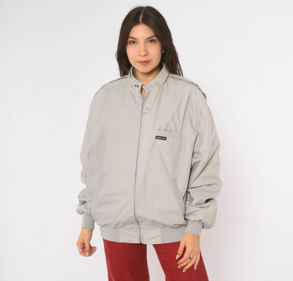 80s Members Only Bomber Jacket Grey Zip Front Harrington Windbreaker Cotton Epaulettes Side Pockets Cafe Racer  Unisex Vintage Medium M