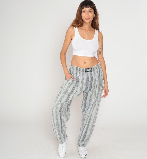 90s Gray Lounge Pants Paisley Pajama Cotton Elastic Waist Drawstring Jogger Pants Baggy Loose Fit Sleepwear Vintage Cuffed Ankle Large L