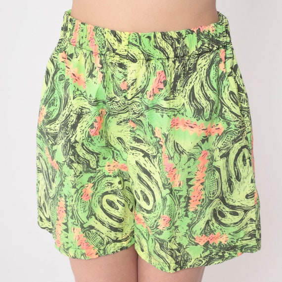 80s Neon Shorts Abstract Alien Print Shorts Baggy… - image 3