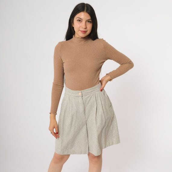 Pleated Shorts 90s High Waisted Cotton Pinstripe Academic Style Stripes Dark Academia Scholar Nerd Girl Preppy Medium M 8
