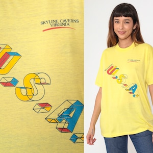 Skyline Caverns Virginia Shirt 80s T Shirt Vacation USA Retro Tourist Travel Graphic Tee Yellow Single Stitch Vintage 1980s Medium Large image 1