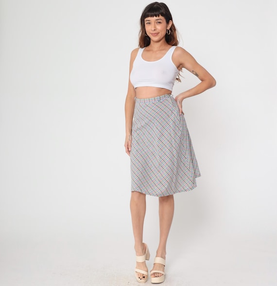 Plaid Mini Skirt 80s Summer Skirt Button Up Checkered Skirt Pink Blue Boho RainbowPrint HIGH WAISTED 1980s Miniskirt Small S