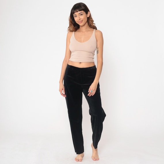 Black Velvet Pants Y2K GAP Stretch Straight Leg Trousers Low Rise Wide Leg Bottoms Vintage 2000s Medium M 31