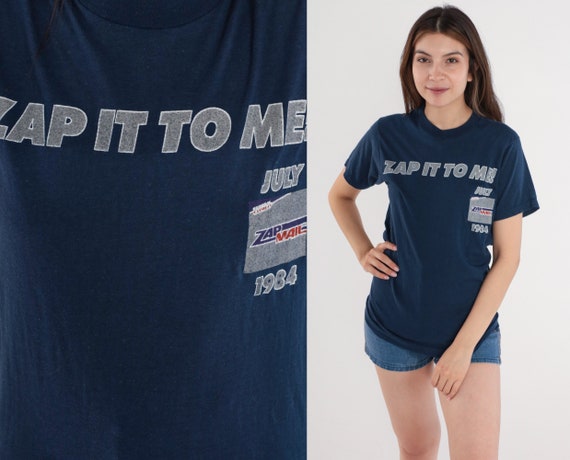 80s Fedex Shirt Zap It To Me 1984 Federal Express Fax Mail Single Stitch Shirt Blue T Shirt Vintage Graphic Tee 1980s Screen Stars Small