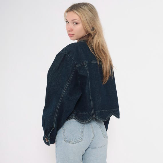 90s Denim Jacket Cropped Button Front Scalloped H… - image 5