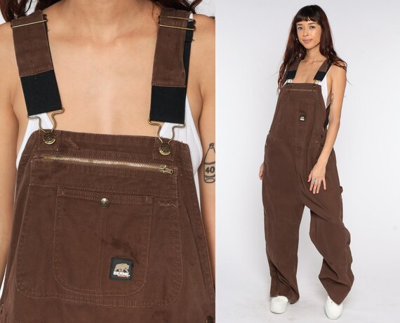 Brown Work Overalls Baggy Zipper Pants 