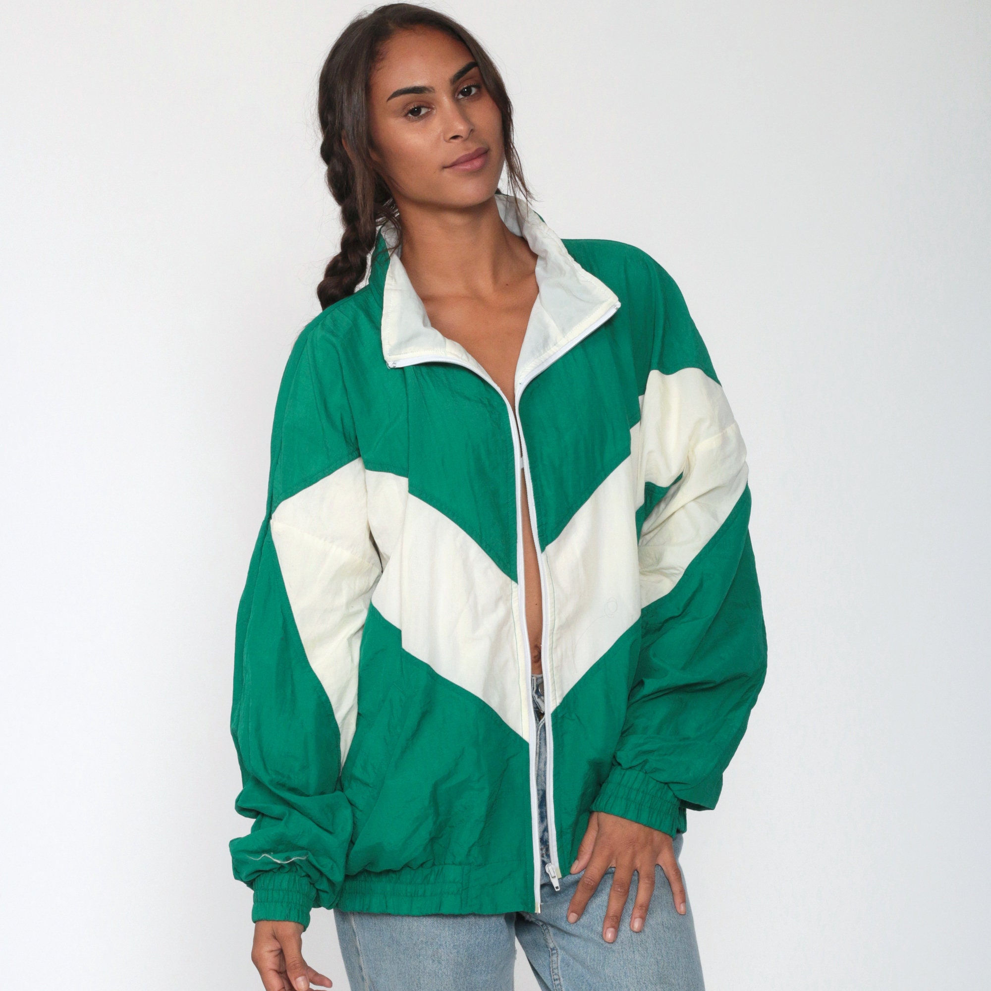 90s Windbreaker Kool Cigarettes Jacket Green Color Block Jacket Striped