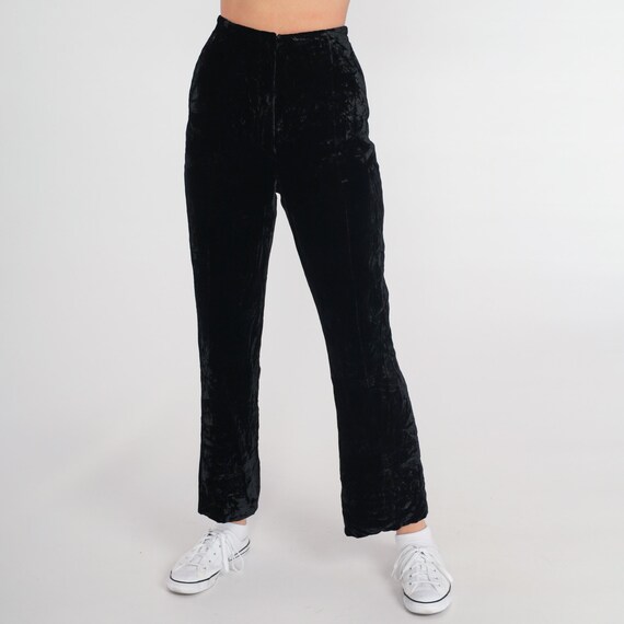 Black Velvet Pants 90s Boot Cut Trousers High Wai… - image 7