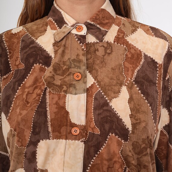 90s Patchwork Blouse Brown Abstract Button Up Shi… - image 6