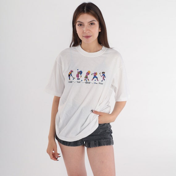 Golfer Girl Shirt 90s Golf T-Shirt Embroidered Golfing Fore Par Birdie Eagle Graphic Tee Sports Tshirt White Cotton Top Vintage 00s Medium M