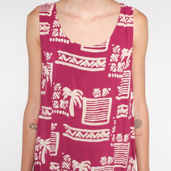 Tropical Mini Dress 90s Dark Pink Day Dress Geome… - image 7