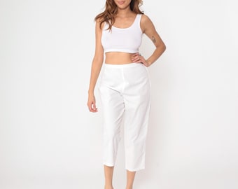 60〜70s white cotton pants White Cropped Pants 60s High Waisted Side Zip Cotton Ankle Length