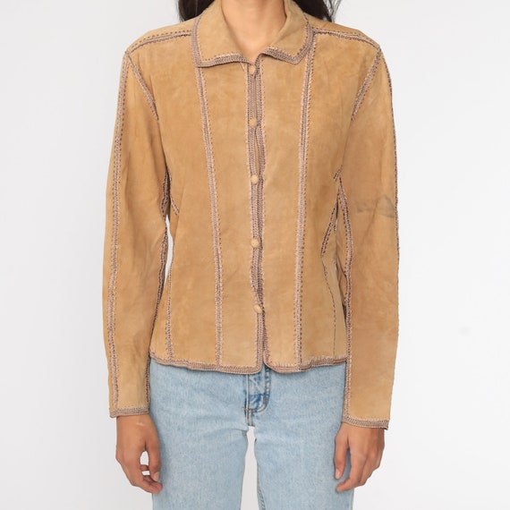 90s Leather Jacket Tan Suede Jacket 90s Coat Y2K … - image 5