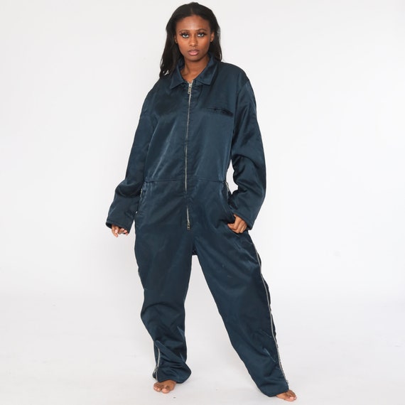 Navy Coveralls Blue Jumpsuit Pants Workwear Insulated Uniform 80s One Piece Long Sleeve Work Wear Boiler Suit Vintage 1980s Extra Large xl