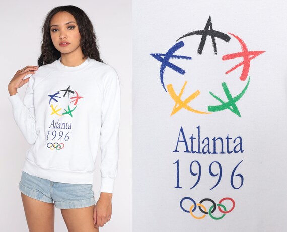 Atlanta Olympics Shirt 1996 USA Olympics Sweatshirt Crewneck Sweatshirt 90s Sweatshirt White Slouchy 1990s Vintage Sweat Shirt Medium