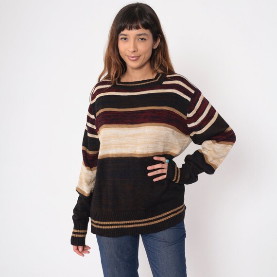 Striped Space Dye Sweater 70s Brown Burgundy Swea… - image 2