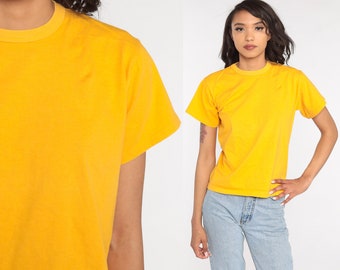 Yellow Shirt Plain TShirt 80s T Shirt 90s Short Sleeve Shirt Retro Tee Vintage 1980s Basic Small S