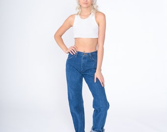 Vintage Wrangler Jeans 90-tals Boyfriend Jeans Med Mellanhög Rakben Blå Denimbyxor Retro Avslappnad Tomboy Western 1990-tals Small 28 x 34 Tall Long