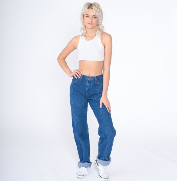 Vintage Wrangler Jeans 90s Boyfriend Jeans Mid Rise Straight Leg Blue Denim Pants Retro Relaxed Tomboy Western 1990s Small 28 x 34 Tall Long