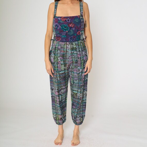 Guatemalan Patchwork Overalls Pants Floral Bird T… - image 7