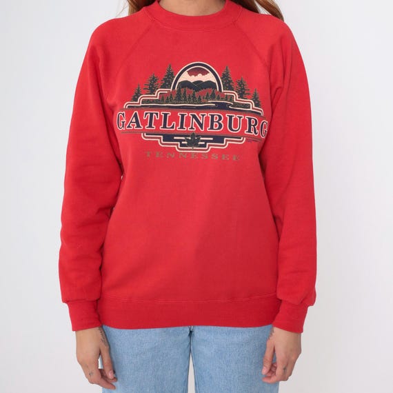 Vintage 90s Gatlinburg Tennessee Sweatshirt Red Shirt Great Smoky Mountains National Park Jumper Nature Crewneck Small Medium