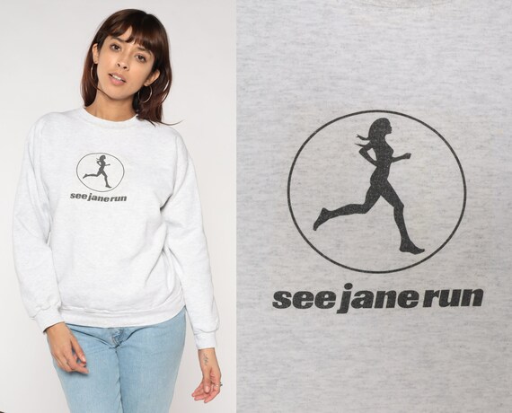 See Jane Run Sweatshirt Y2K Runner Sweatshirt Female Running Graphic Shirt Retro Sports Sweater SeeJaneRun Heather Grey Vintage 00s Medium M