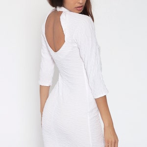 White Bodycon Dress 90s Mini Dress CUTOUT Back Choker 1990s Long Sleeve White Semi Sheer Party Cocktail Dress Clubbing Mini Vintage Small image 5